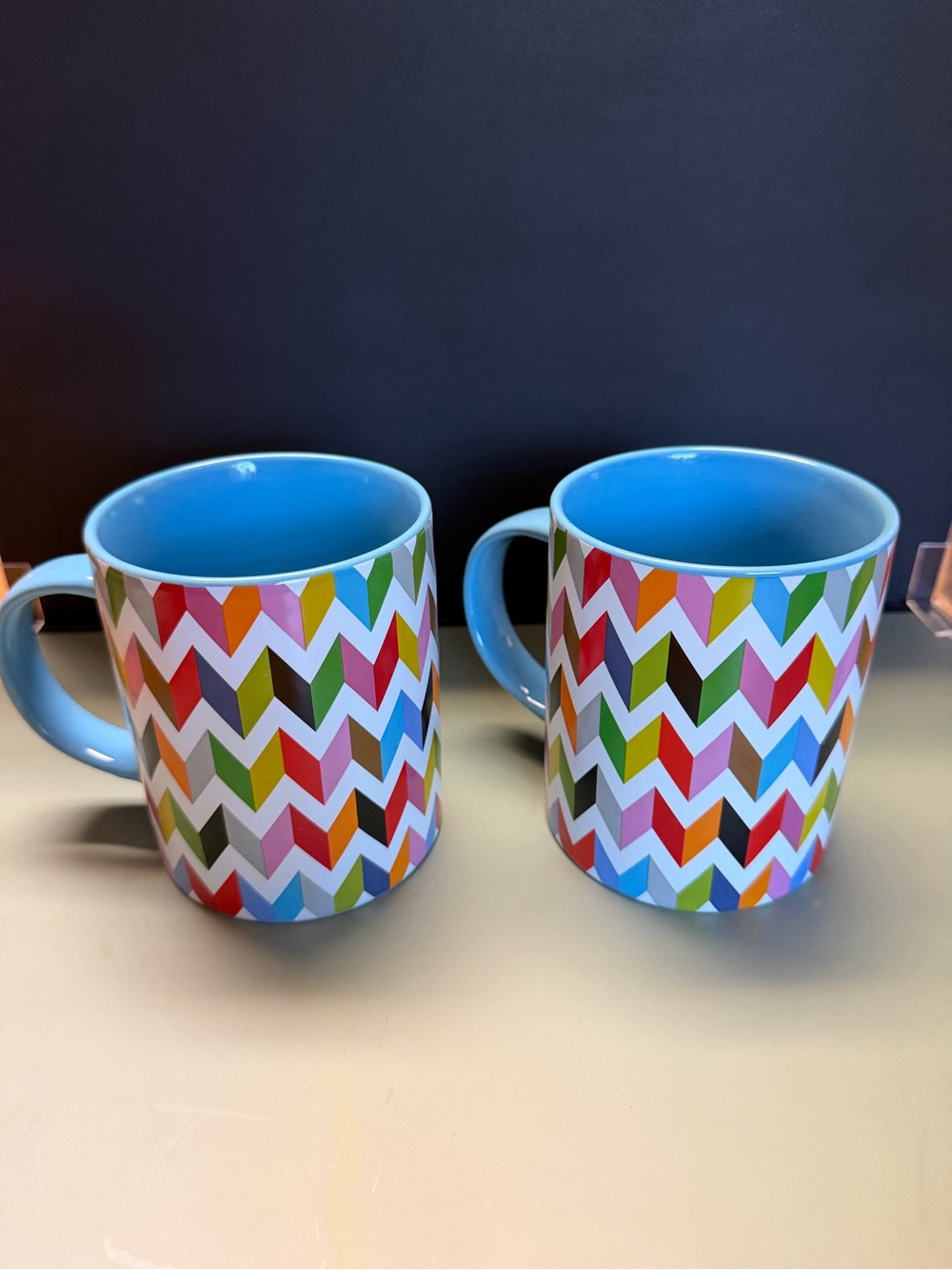 French Bull Colorful Chevron Ceramic Mug - Blue Interior - 16 Oz